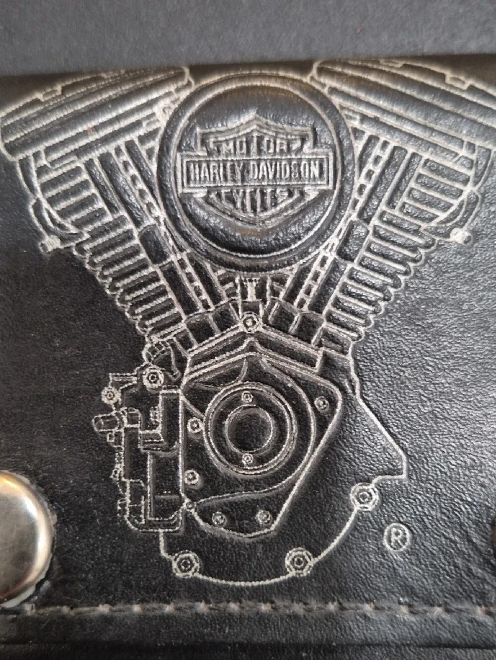 Vintage Harley-Davidson Black Leather wallet with Embossed Engine.